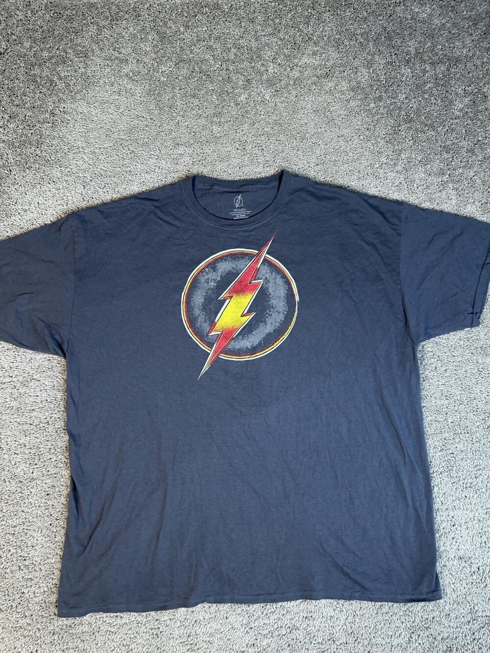 The Flash Shirt Mens 3XL Blue Lightning Bolt Graphic Relaxed Crew Neck Cotton